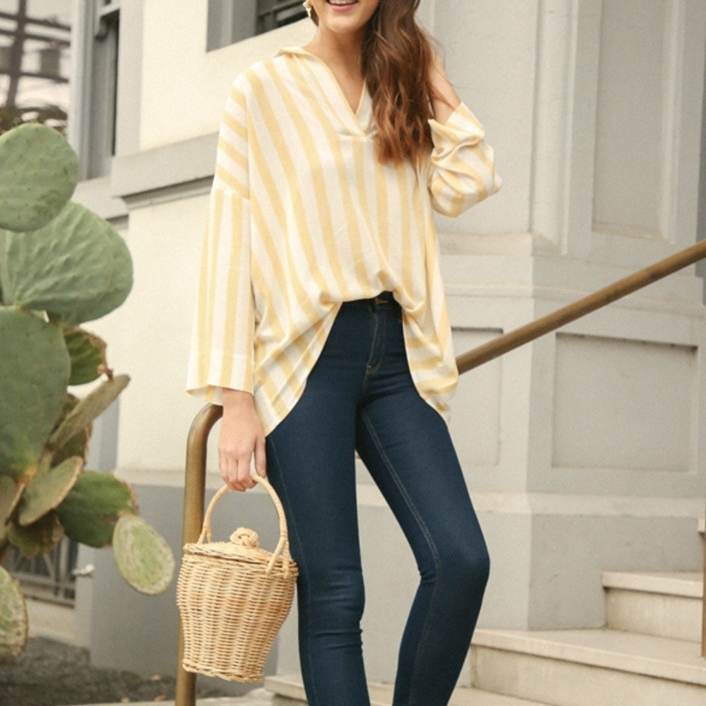 Umgee Sarah Striped Collared Tunic in Honey | Size Extra Large